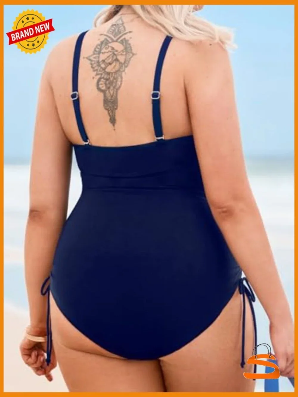 Plus Size One Piece Swimsuit Scoop Neck Cutouts Side Drawstring Adjustable